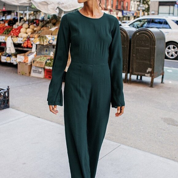 NWT Lulus Moments That Last Hunter Green Long Sleeve Cutout Jumpsuit - Picture 4 of 12